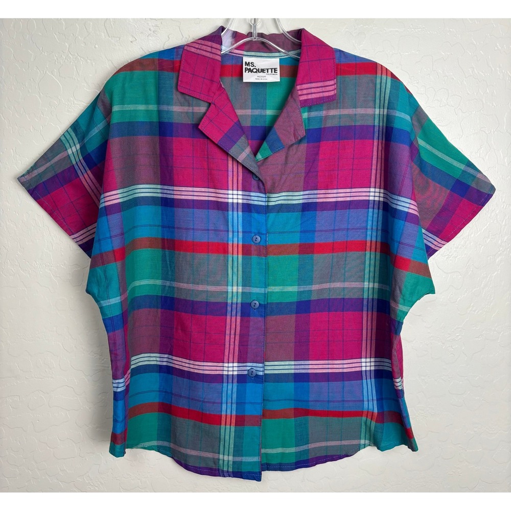 Ms. Paquette California Vintage Plaid Button Up Shirt Medium Dolman Sleeve 2828